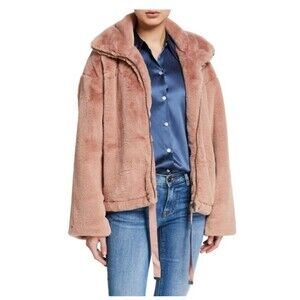 Rebecca Minkoff Faux Fur Super Soft Teddy Bear Zip Up Jacket Pink Mauve Size S